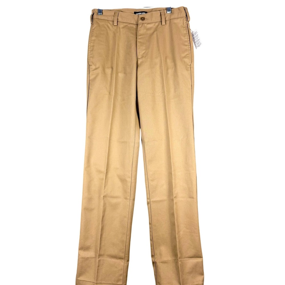 Lands End Pants Mens 28x33 Beige Straight Chino Wrinkle Stain Resistant EasyCare